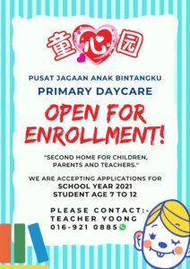 Pusat Jagaan Anak Bintangku Primary Daycare Enrollment 2020-2021 | Mettaland Sdn Bhd